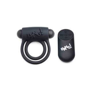 Silicone Cock Ring & Bullet with Remote Control - Black
