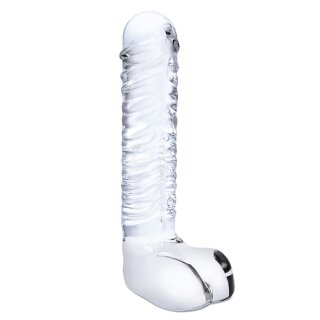 Glas Realistic Ribbed Glass G-Spot Dildo with Balls