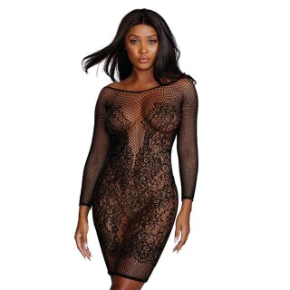 Seamless Fishnet & Lace Chemise Black One Size - Queen Size