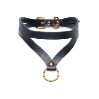 Bondage Baddie Collar w/ O-Ring - Black & Gold