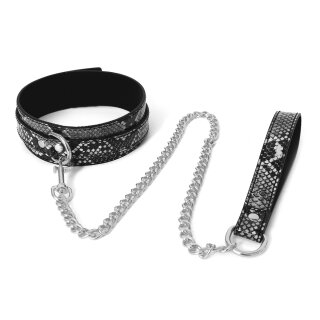 Collar Black/Silver Reptile with Leash