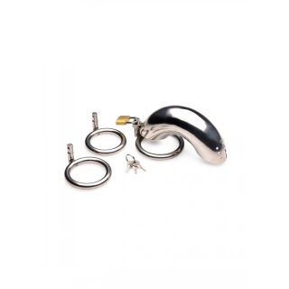 Locking Stainless Steel Chastity Cage w/ 3 Rings