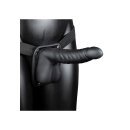 Shots Ouch! Ribbed hollow strap-on with testicles black 21 cm