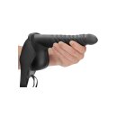 Shots Ouch! Ribbed hollow strap-on with testicles black 21 cm