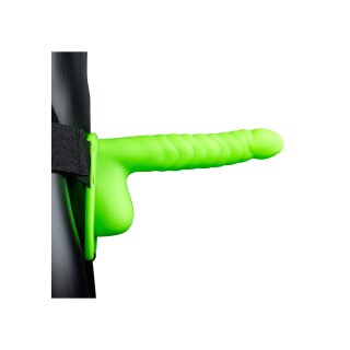 Ribbed Hollow Strap-on with Balls - 8 / 21 cm - Glow in the Dark