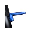 Shots Ouch! Gerippter hohler Strap-On mit Hoden blau 21 cm