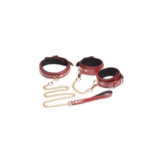 6 Piece Burgundy Bondage Set Burgundy Cuffs, Collar, & Leash