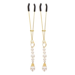 Taboom Nippel Klemmen gold mit weißen Perlen