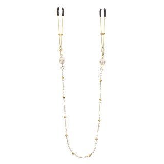 Taboom Nippelklammern mit Deluxe Perlen Kette gold, weiß