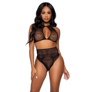 Halter Crop Top & Thong Panty Black OS
