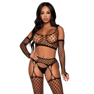 Crop Top, Stockings & Gloves Black OS