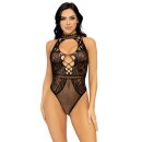 Net And Lace Keyhole Bodysuit Black OS