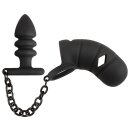Black Velvets Cock cage with Anal Plug