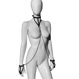 Leather Hand Cuffs with Collar and Chains