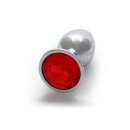 Shots Ouch! Runder Edelstein Anal Plug Silber Rubinrot klein 2,7 cm