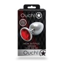 Shots Ouch! Runder Edelstein Anal Plug Silber Rubinrot mittel 3,4 cm