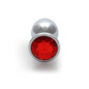 Shots Ouch! Runder Edelstein Anal Plug Silber Rubinrot mittel 3,4 cm