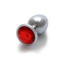 Shots Ouch! Runder Edelstein Anal Plug Silber Rubinrot mittel 3,4 cm