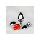 Shots Ouch! Runder Edelstein Anal Plug Silber Rubinrot groß 4 cm