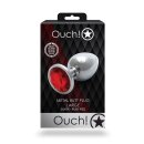 Shots Ouch! Runder Edelstein Anal Plug Silber Rubinrot groß 4 cm