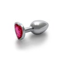 Shots Ouch! Heart Gemstone Anal Plug Silver Pink small 2.7 cm