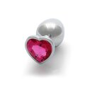 Shots Ouch! Heart Gemstone Anal Plug Silver Pink medium 3,4 cm