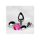 Shots Ouch! Herz Edelstein Anal Plug Silber Rosa groß 4 cm