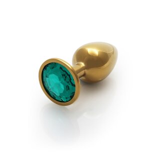 Shots Ouch! Round gemstone anal plug gold emerald green small 2.7 cm