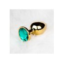 Shots Ouch! Round gemstone anal plug gold emerald green small 2.7 cm