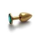 Shots Ouch! Round gemstone anal plug gold emerald green small 2.7 cm