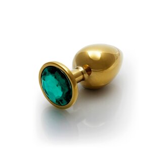 Shots Ouch! Round gemstone anal plug gold emerald green large 4 cm