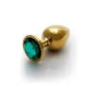 Shots Ouch! Round gemstone anal plug gold emerald green large 4 cm