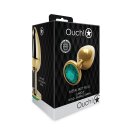 Shots Ouch! Round gemstone anal plug gold emerald green large 4 cm