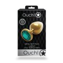 Shots Ouch! Round gemstone anal plug gold emerald green large 4 cm