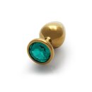 Shots Ouch! Round gemstone anal plug gold emerald green large 4 cm