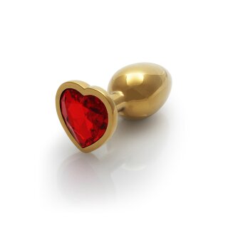 Shots Ouch! Heart gemstone anal plug gold ruby red small 2.7 cm