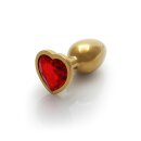 Shots Ouch! Heart gemstone anal plug gold ruby red small 2.7 cm