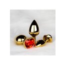 Shots Ouch! Heart gemstone anal plug gold ruby red small 2.7 cm