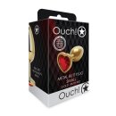Shots Ouch! Heart gemstone anal plug gold ruby red small 2.7 cm