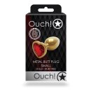 Shots Ouch! Heart gemstone anal plug gold ruby red small 2.7 cm