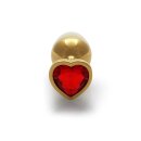 Shots Ouch! Heart gemstone anal plug gold ruby red small 2.7 cm