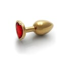Shots Ouch! Heart gemstone anal plug gold ruby red small 2.7 cm