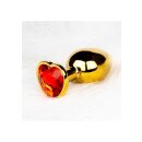 Shots Ouch! Herz Edelstein Anal Plug Gold Rubinrot mittel 3,4 cm