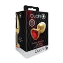 Shots Ouch! Herz Edelstein Anal Plug Gold Rubinrot mittel 3,4 cm