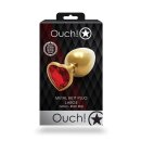 Shots Ouch! Herz Edelstein Anal Plug Gold Rubinrot groß 4 cm