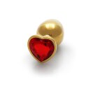 Shots Ouch! Herz Edelstein Anal Plug Gold Rubinrot groß 4 cm