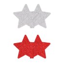 Pretty Pasties Glitter Stars Red Silver 2 Pair