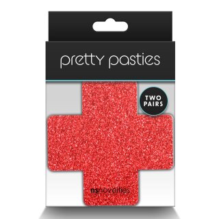 Pretty Pasties Glitter Cross Red Silver 2 Pair