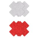 Pretty Pasties Glitter Cross Red Silver 2 Pair