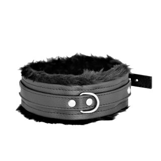 Fluffy Inside Black Leather Collar